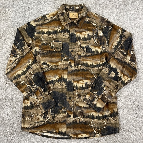 Red Head Ranch Deer Hunting Camo Shirt Men's Medium Outdoors Wildlife Scene VTG - Picture 1 of 10